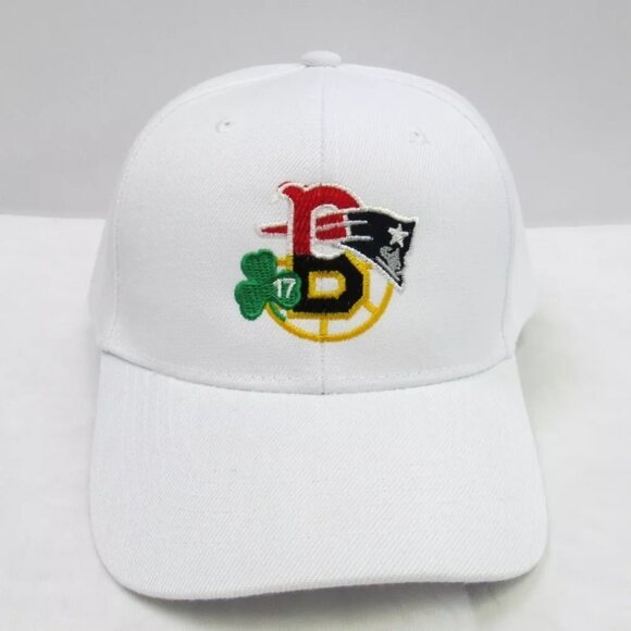 Unisex New England 4 Team Hat Cap White Boston Bruins Red Sox Patriots Celtics - Picture 1 of 4